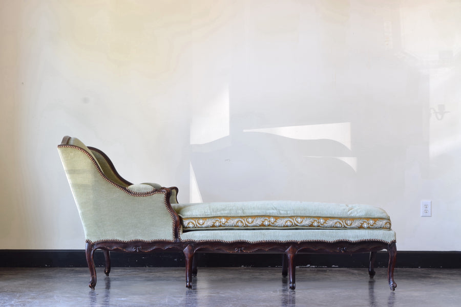 Carved Walnut and Upholstered Chaise Lounge