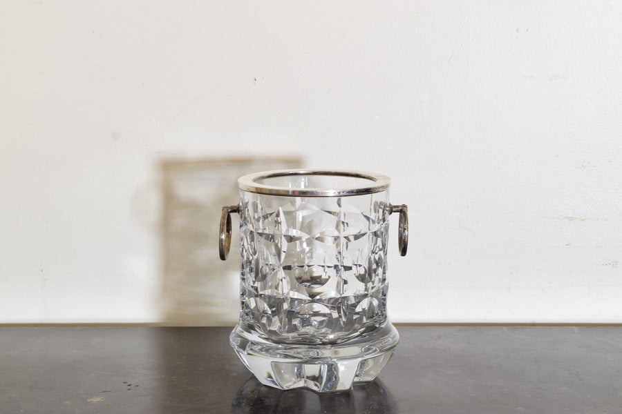 Cut Crystal and Silver Plated Ice Bucket with Handles