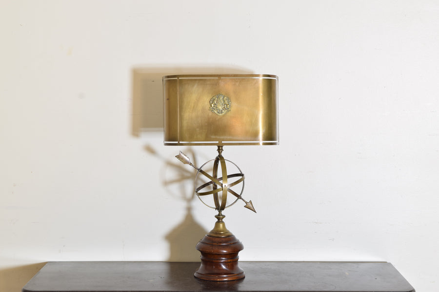 Sundial Lamp with Heraldic Coat of Arms Brass Shade