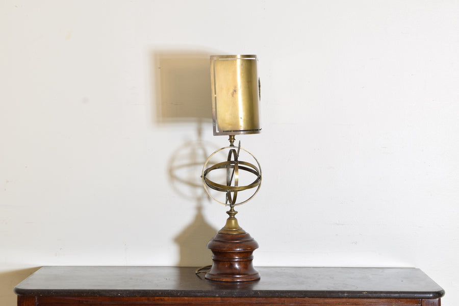 Sundial Lamp with Heraldic Coat of Arms Brass Shade