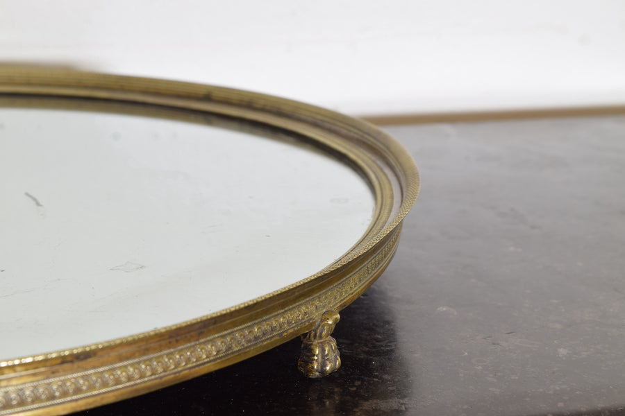 Circular Brass and Mirrored Footed Plateau