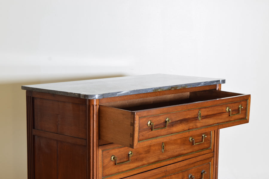 Walnut and Brass Mounted Marble-Top 3-Drawer Commode