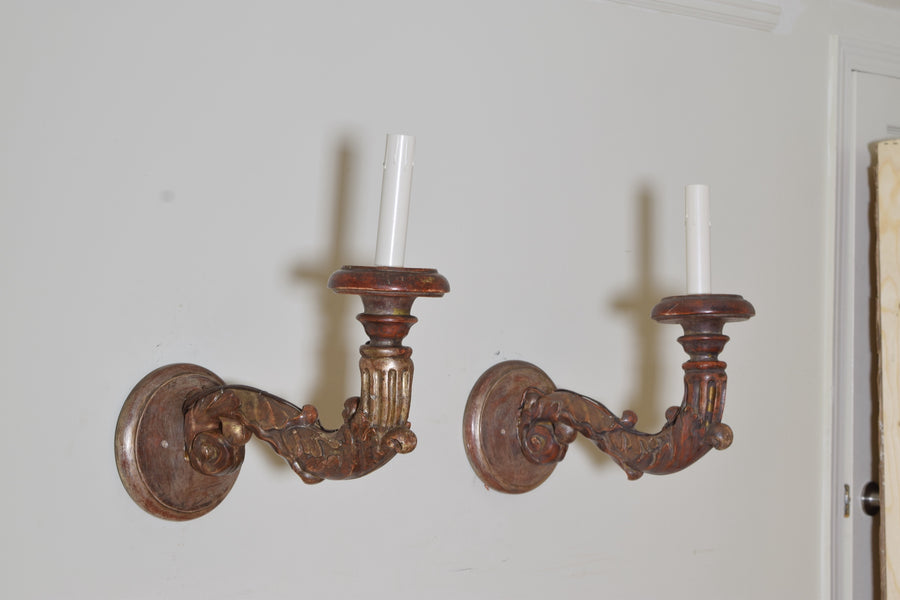 Near Pair of Giltwood and Mecca Sconces