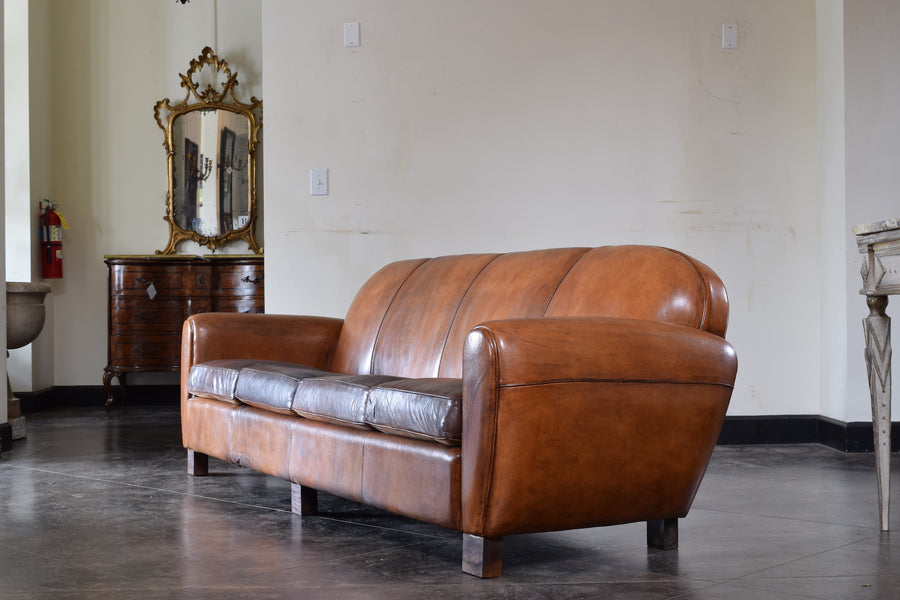 Leather Upholstered Four Cushion Sofa