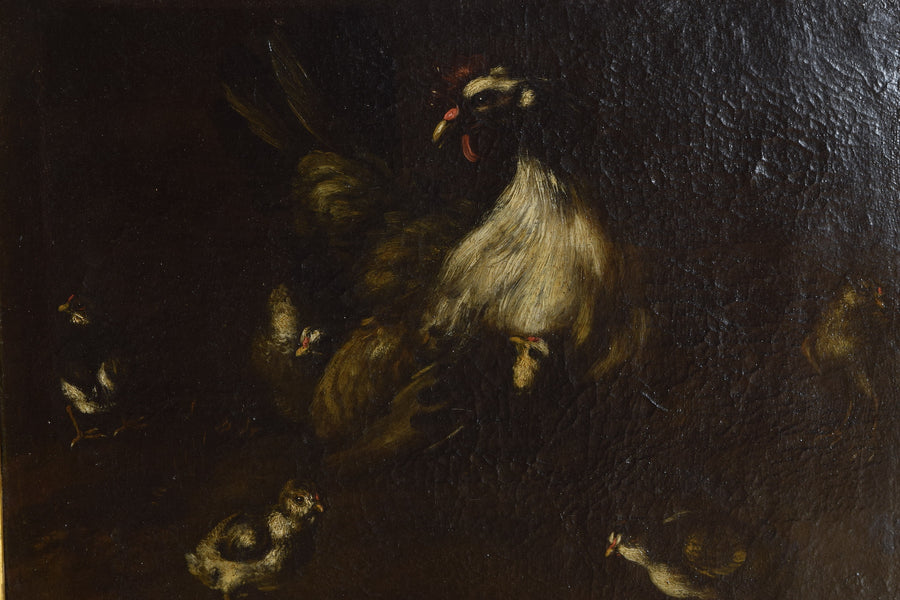 Oil on Canvas, Mother Hen with Chicks