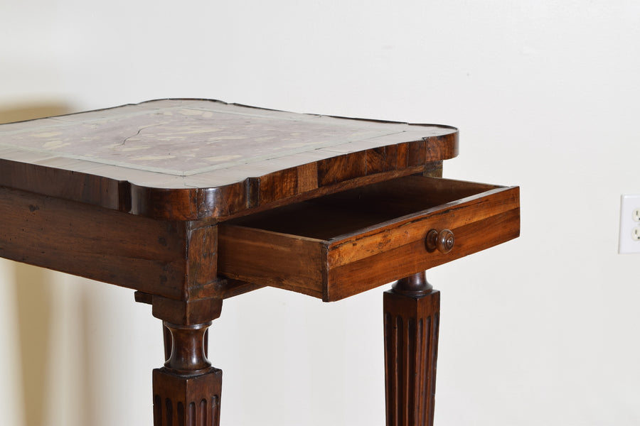 Walnut and Marble-Top 1-Drawer Table