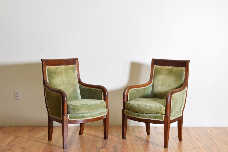 Pair of Walnut and Upholstered Bergeres