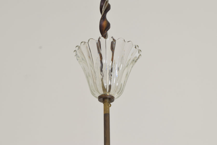 Murano Glass and Brass 2-Light Chandelier