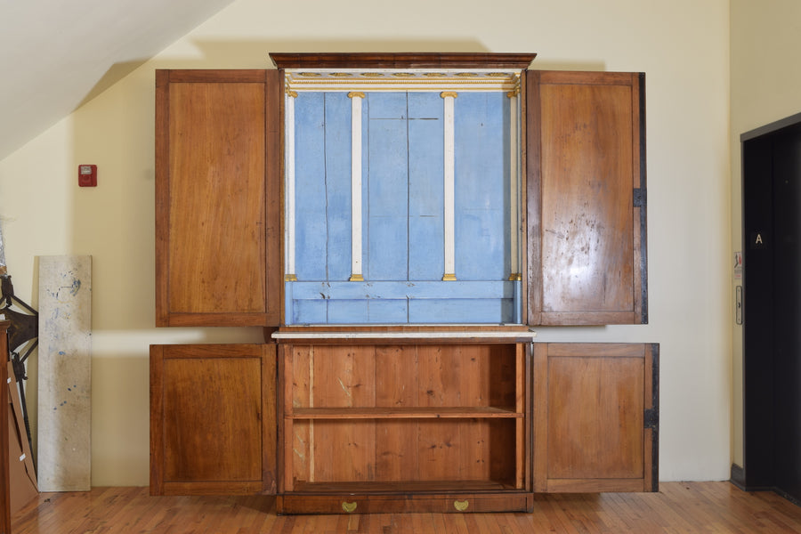 Walnut and Marble 2-Piece Altar Cabinet
