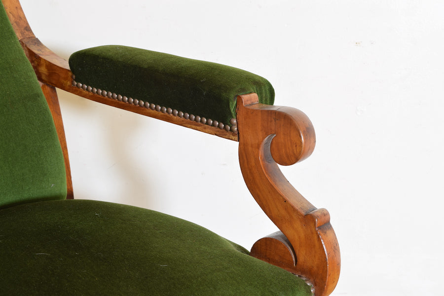 Pair of Light Walnut and Upholstered Fauteuils
