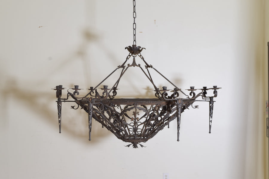 Large Wrought Iron 12-Light Chandelier