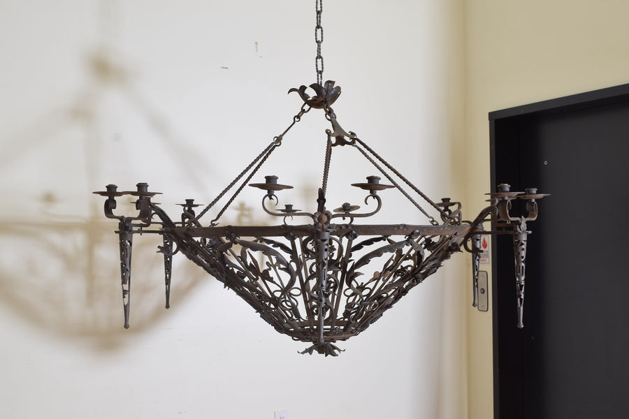 Large Wrought Iron 12-Light Chandelier