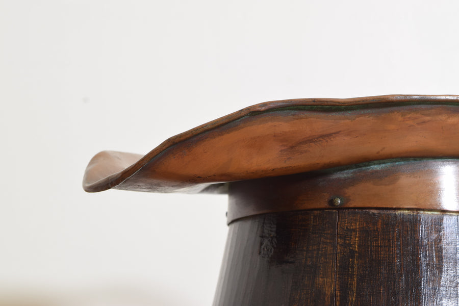 Oak, Brass, and Copper Handled Pitcher
