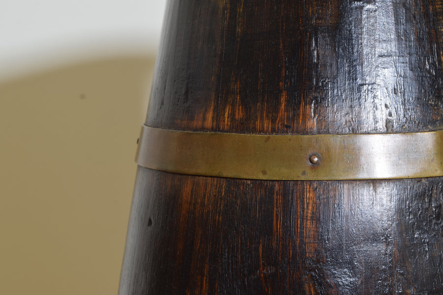Oak, Brass, and Copper Handled Pitcher