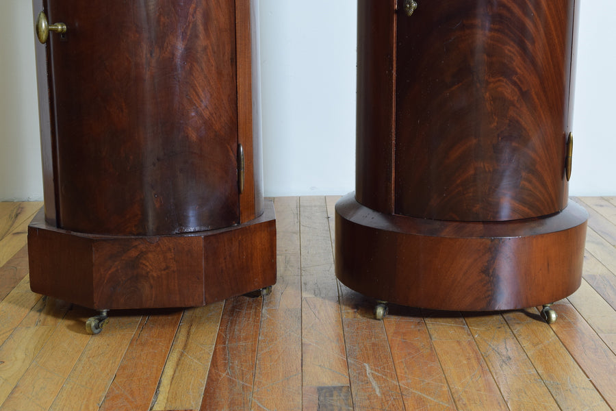 Near Pair of Mahogany and Marble-Top Pedestal Cabinets