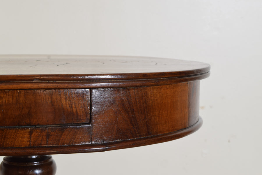 Carved Walnut 1-Drawer Pedestal Side Table