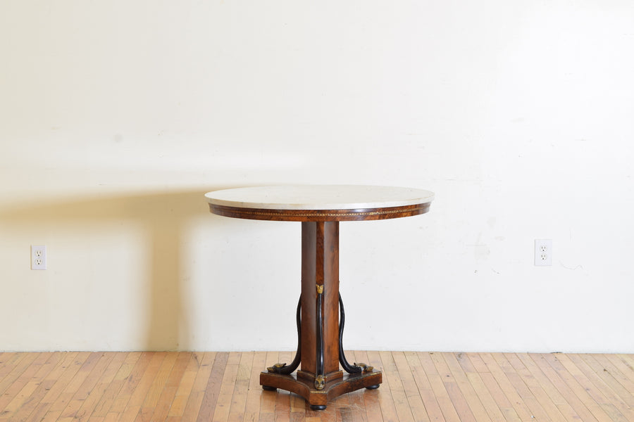 Walnut, Giltwood, Ebonized, and Marble-Top Center Table