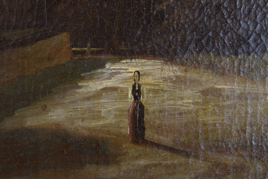 Oil on Canvas, Village and Lone Figure