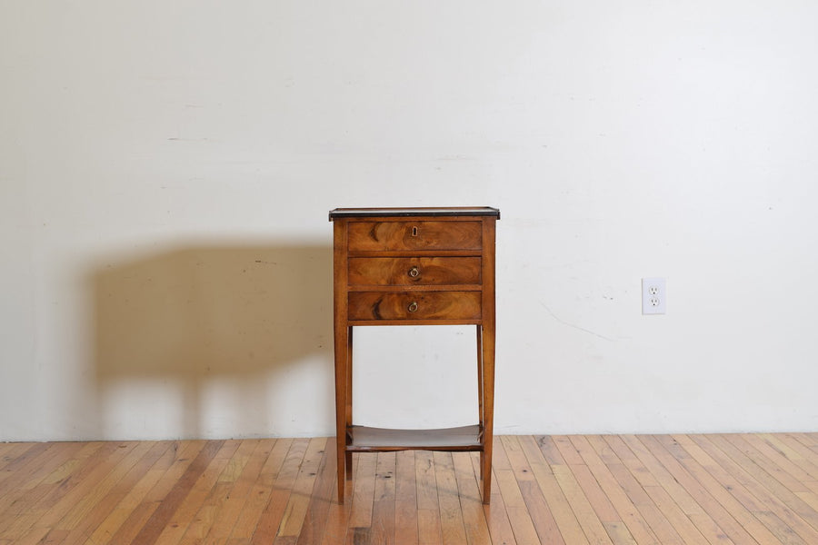 Walnut Tiered 3-Drawer Marble-Top Commode