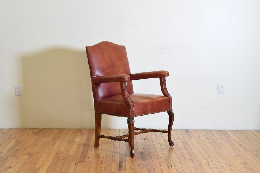 Walnut and Leather Upholstered Armchair