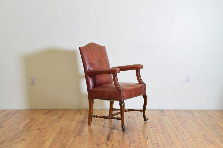 Walnut and Leather Upholstered Armchair