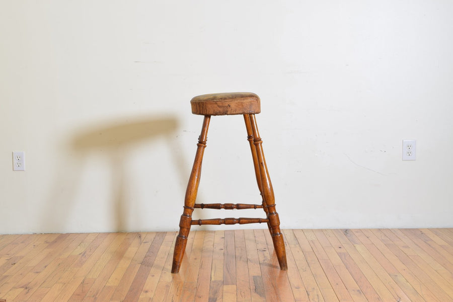 Poplar and Leather Upholstered Tall Stool