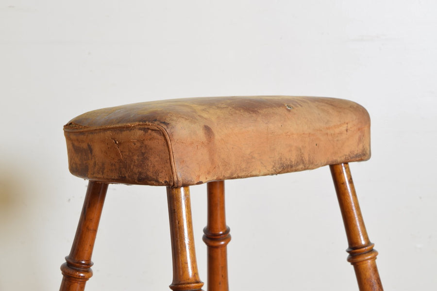 Poplar and Leather Upholstered Tall Stool
