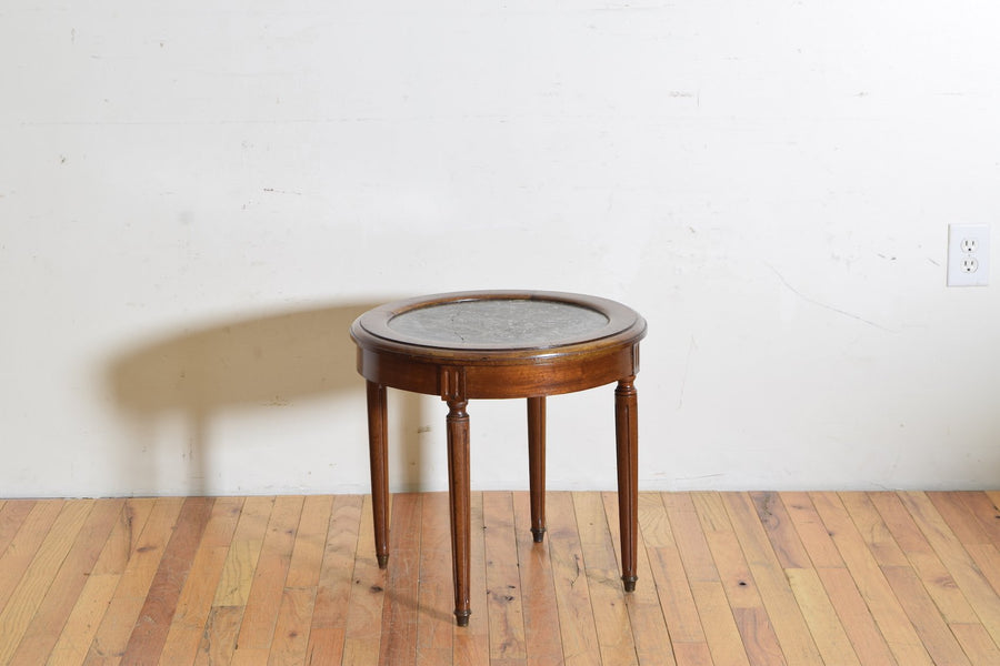 Walnut and Marble-Top Circular Side Table