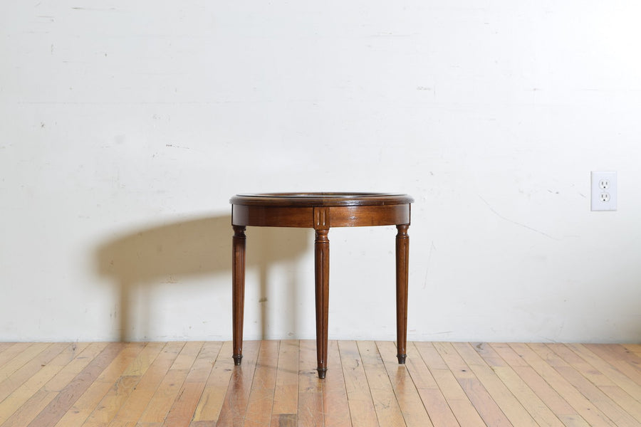 Walnut and Marble-Top Circular Side Table