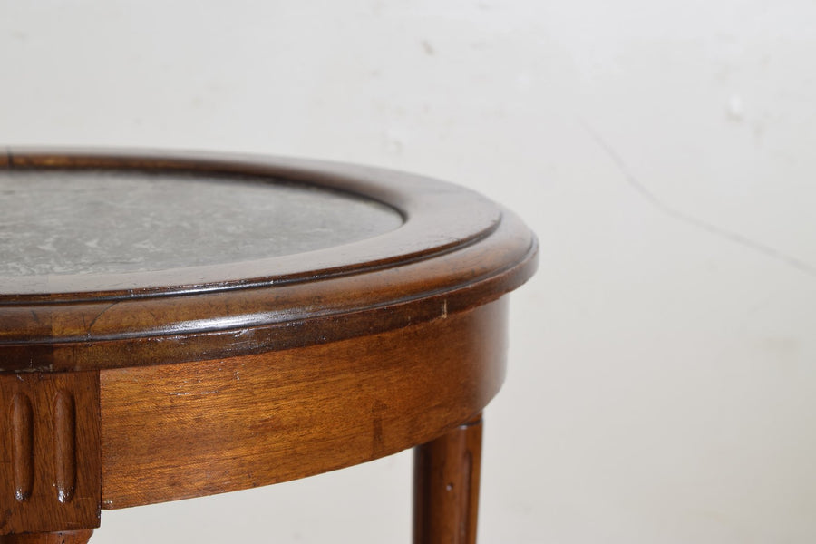 Walnut and Marble-Top Circular Side Table