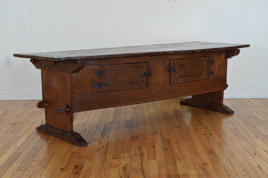 Unusual Oak Rustic Table with Hinged Doors
