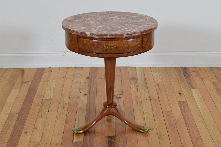 Osvaldo Borsani Side Table in Burl Walnut and Brass with Marble Top