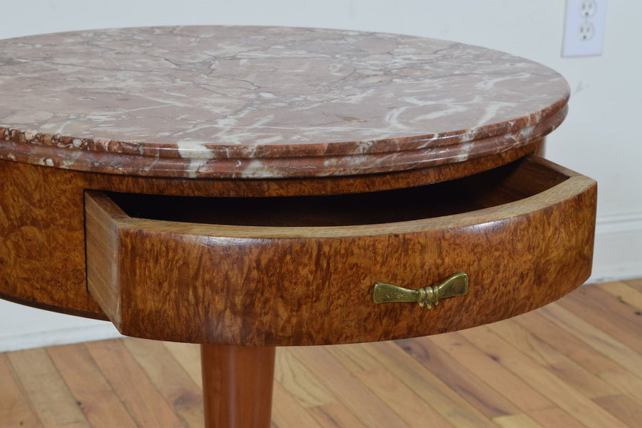 Osvaldo Borsani Side Table in Burl Walnut and Brass with Marble Top