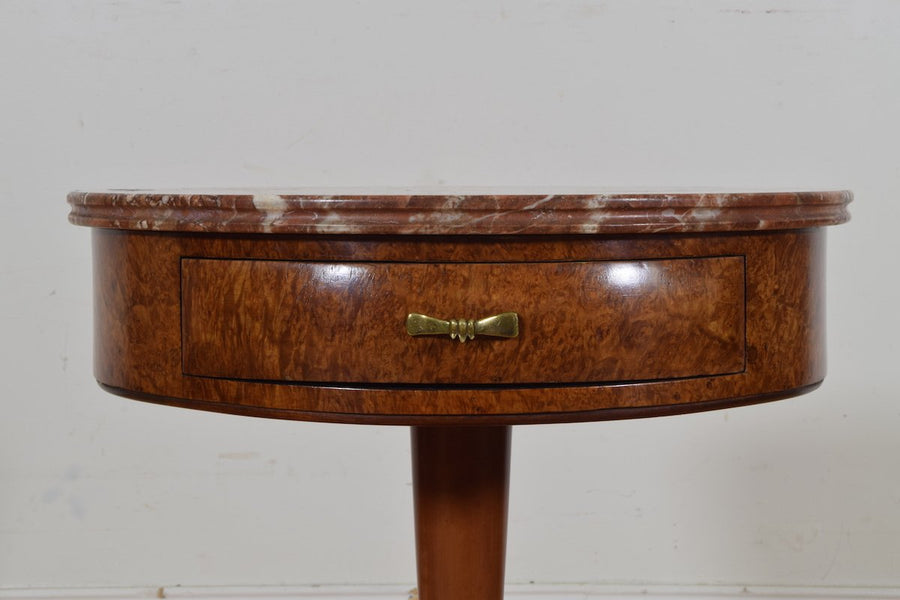 Osvaldo Borsani Side Table in Burl Walnut and Brass with Marble Top