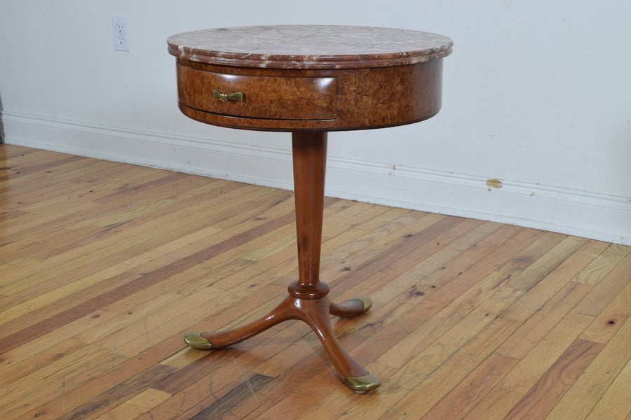 Osvaldo Borsani Side Table in Burl Walnut and Brass with Marble Top