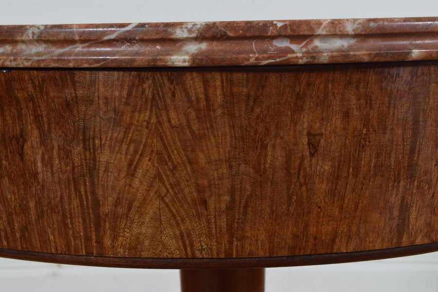 Osvaldo Borsani Side Table in Burl Walnut and Brass with Marble Top