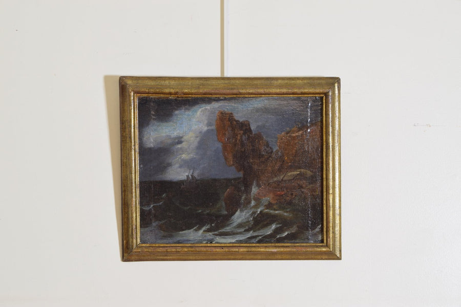 Oil on Canvas on Board, Broken Two Masted Galeone in a Tempest