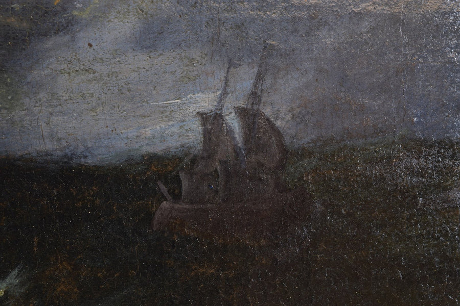 Oil on Canvas on Board, Broken Two Masted Galeone in a Tempest